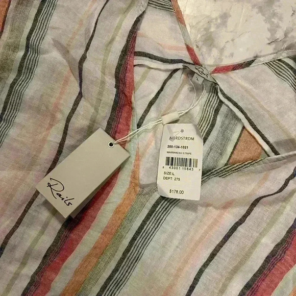 NWT Rails Wren Marrakesh Multi Striped Cap Sleeve Linen Dress Size Large - Picture 3 of 5